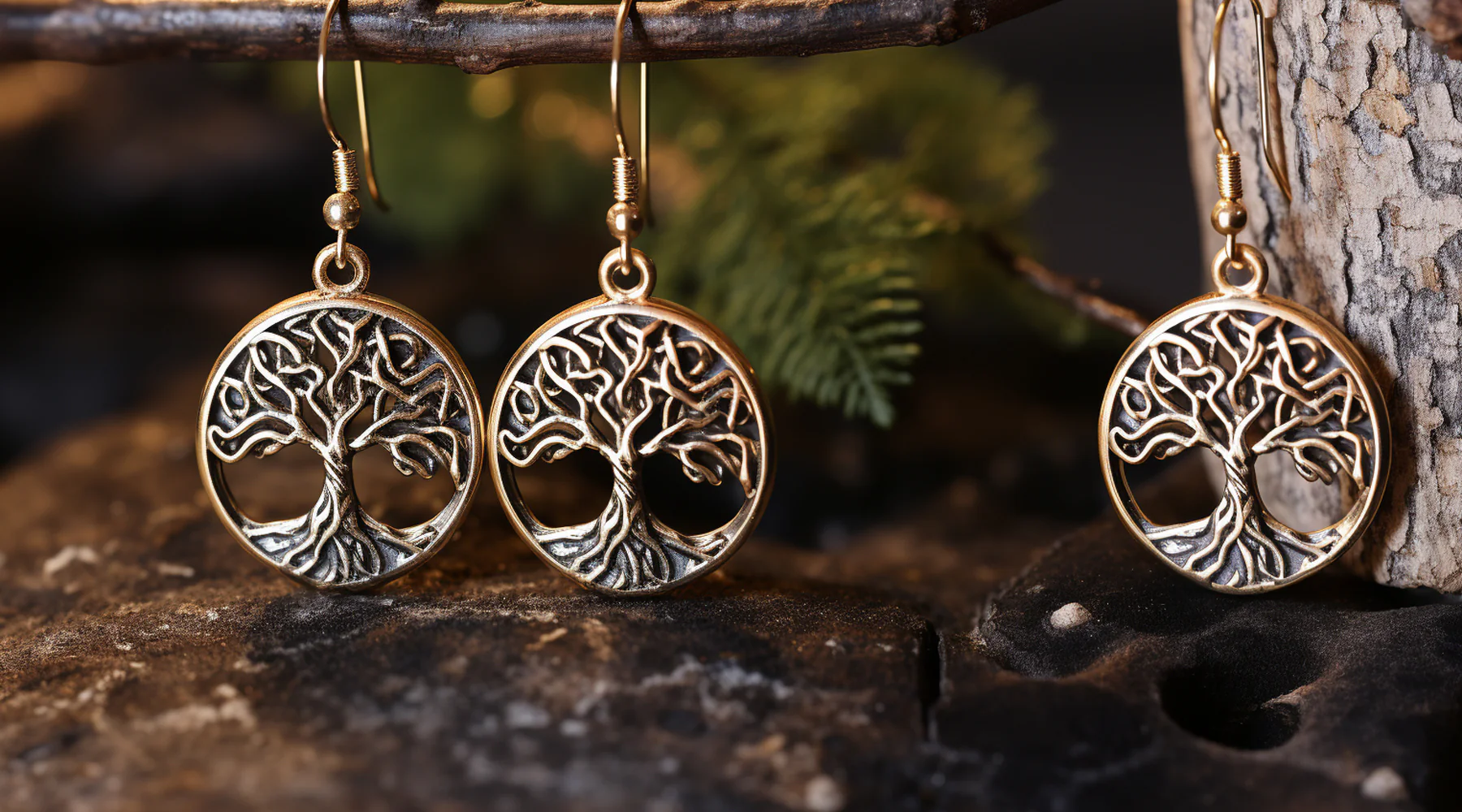 Silver earrings with tree design